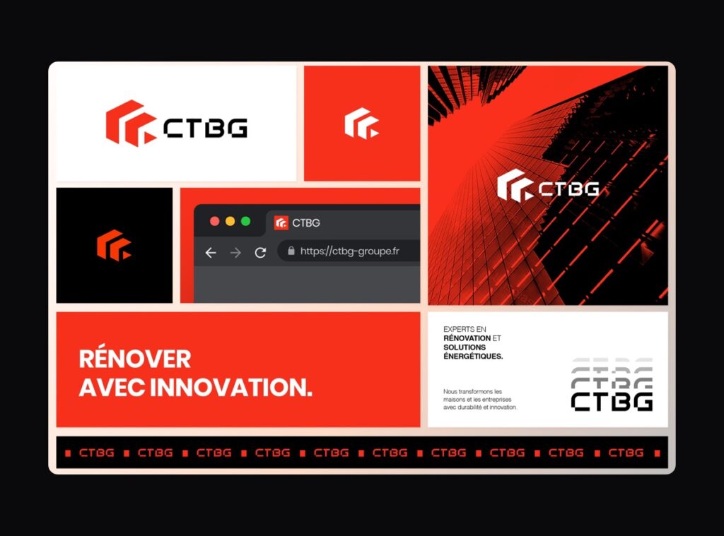 Refonte d’identité visuelle de CTBG : planche avec le nouveau logo, le symbole, le favicon et la signature