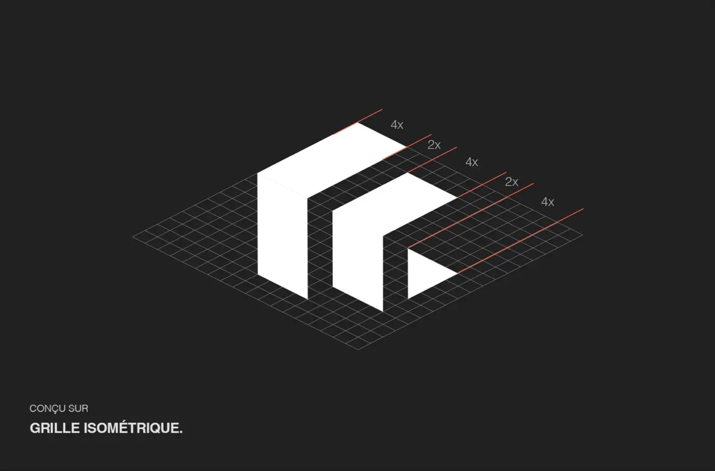 Le symbole CTBG construit sur une grille isométrique, avec ses proportions