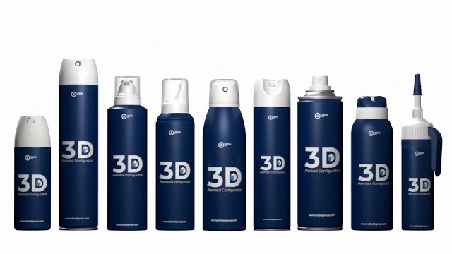 Gamme de bombes aérosols en 3D issue du configurateur 3D de Lindal Group