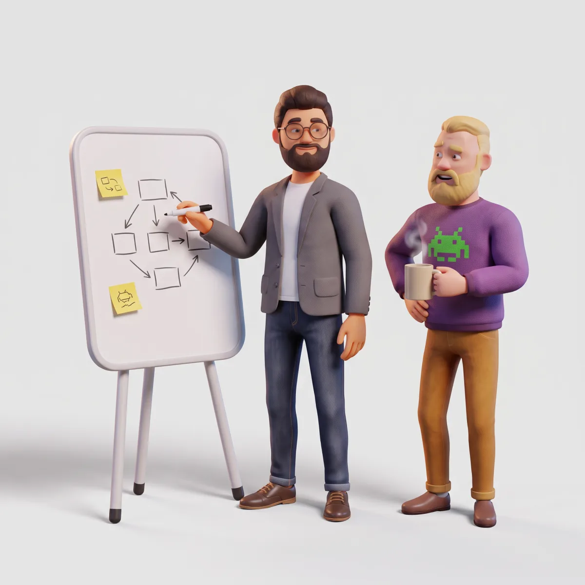 Le chef de projet Caansoft définit la stratégie avec un dirigeant de PME au tableau blanc